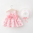 0-3-Year-Old Baby Clothes Summer Seaside Vacation Children's Dress Floral Sleeveless Bow Girl Princess Dress+Hat