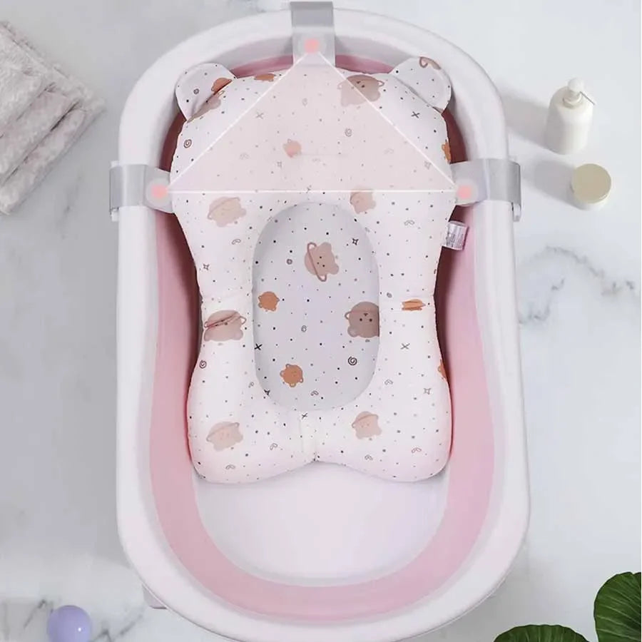 Baby Shower Bath Tub Mat Infant Foldable Support Bath Body Cushion Baby Tubs Pillow Cartoon Non-Slip Soft Newborn Bathtub Pad