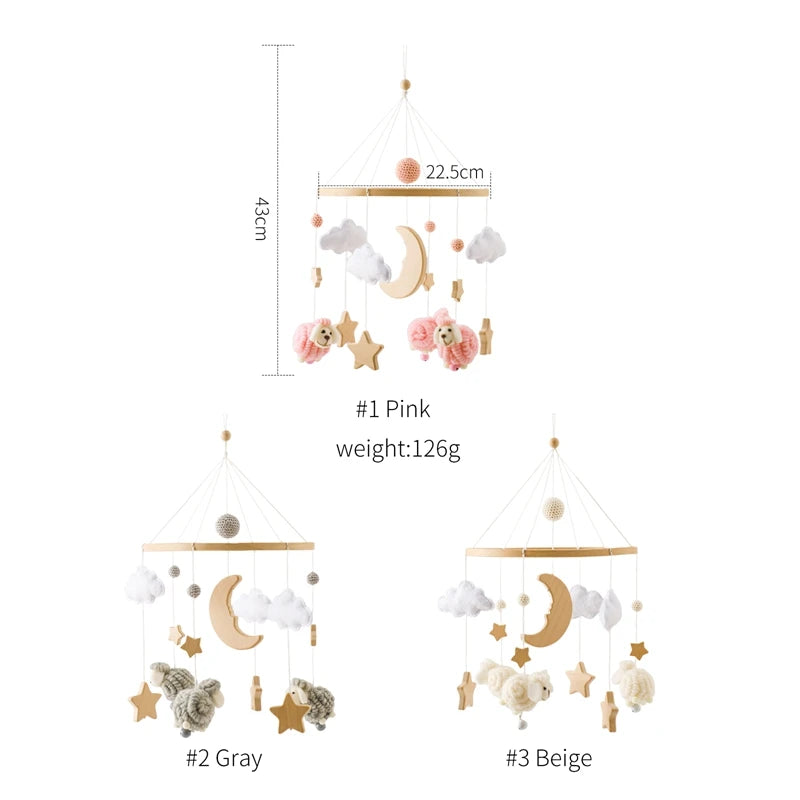 Wooden Rattles Toys Baby Crib Mobile Bed Bell Soft Felt Hot Balloon Newborn Music Bed Bell Hanging Toys Crib Bracket Baby Gifts