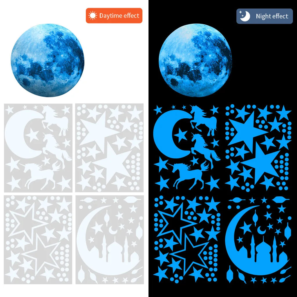 Luminous Moon and Stars Wall Stickers for Kids Room Baby Nursery Home Decoration Wall Decals Glow in the Dark Bedroom Ceiling