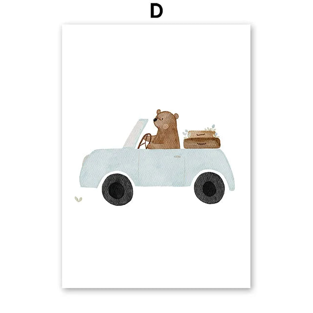 Nursery Wall Art Children's Prints Cartoon Bear Forklift Excavator Car Mud Truck Poster For Kids Room Baby Decor Canvas Painting