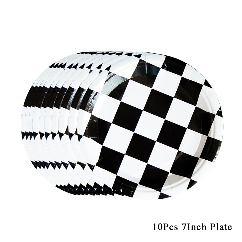 Racing Car Theme Disposable Tablecloth Red Black White Checkered Pattern Boys Kids Birthday Party Decoration Supplies Gifts ﻿
