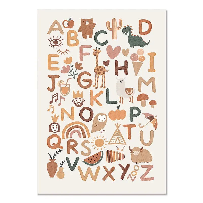 Nursery Wall Posters Sun Rainbow Canvas Painting Alphabet Print Number Poster Nordic Wall Art Pictures for Kids Room Decorati