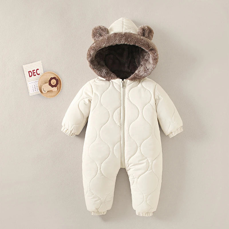 Boys New Born baby Clothes Autumn Winter Fleece-Lined Hooded Romper Pants Perfect for Outdoor Toddler Girl Little Girls Clothing