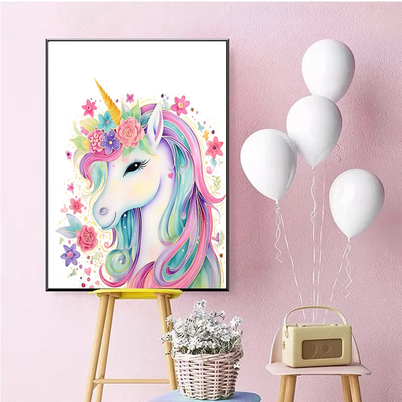 Cartoon Cute Unicorn Nursery Girl Room Pastel Rainbow Art Poster Canvas Painting Wall Prints Picture Children Room Home Decor