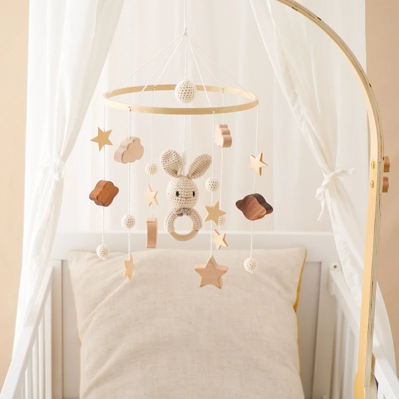 Wooden Rattles Toys Baby Crib Mobile Bed Bell Soft Felt Hot Balloon Newborn Music Bed Bell Hanging Toys Crib Bracket Baby Gifts