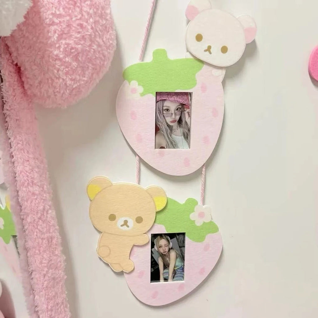 INS Cute Room Decoration Wall Cartoon Strawberry Bear Creative Combo Wall Hanging Cute Connected Photo Frame Bedroom Photo Decor