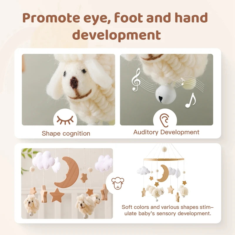 Wooden Rattles Toys Baby Crib Mobile Bed Bell Soft Felt Hot Balloon Newborn Music Bed Bell Hanging Toys Crib Bracket Baby Gifts