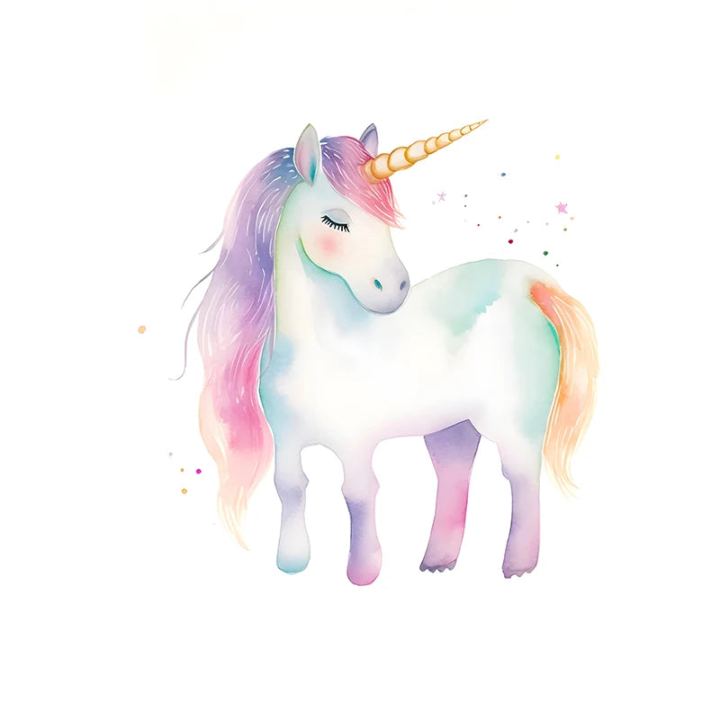 Cartoon Cute Unicorn Nursery Girl Room Pastel Rainbow Art Poster Canvas Painting Wall Prints Picture Children Room Home Decor