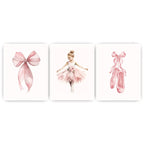 Nursery Wall Art, Nordic Cute Pink Ballet Girl Canvas Painting | Baby Poster for Toddler Kids Room Wall Decor