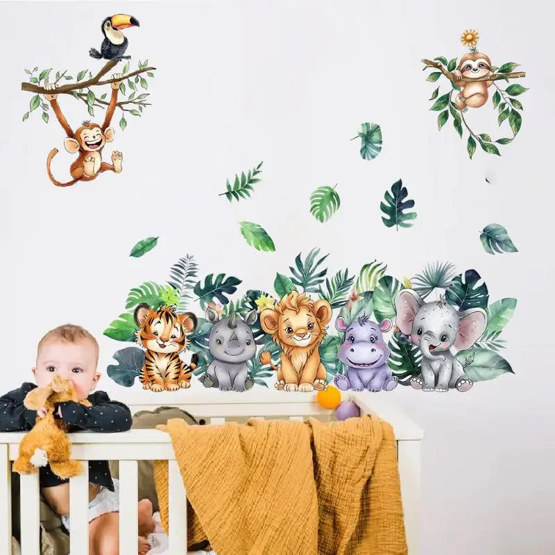 Boys Girls Room Decor Forest Animal Wall Stickers Charming Easy Apply Cartoon Themes