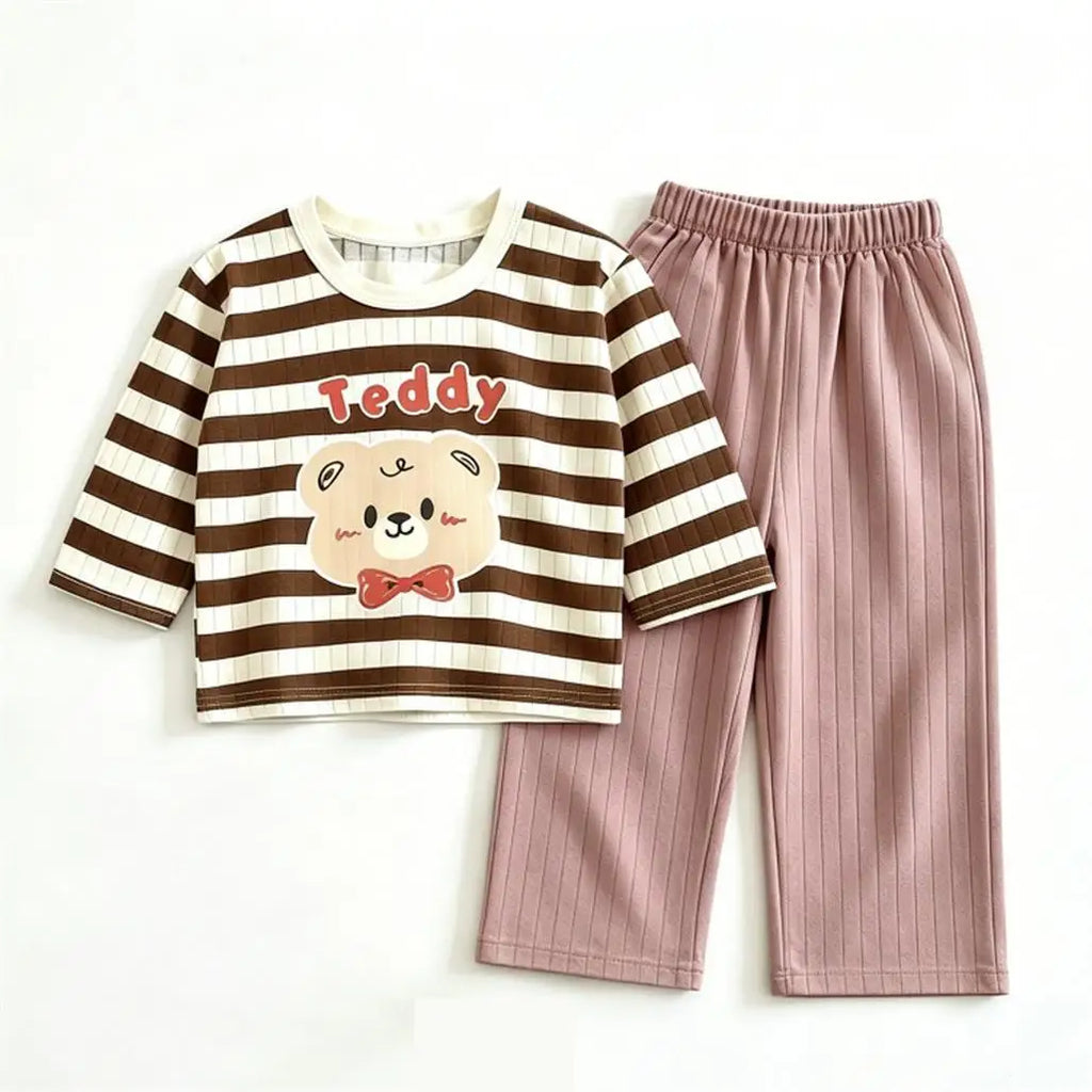 Cute Home Clothes For Baby Boys Girls Long-sleeved Suits Cartoon Tops Solid Color Pants Toddler New Casual Loose Sleepwear