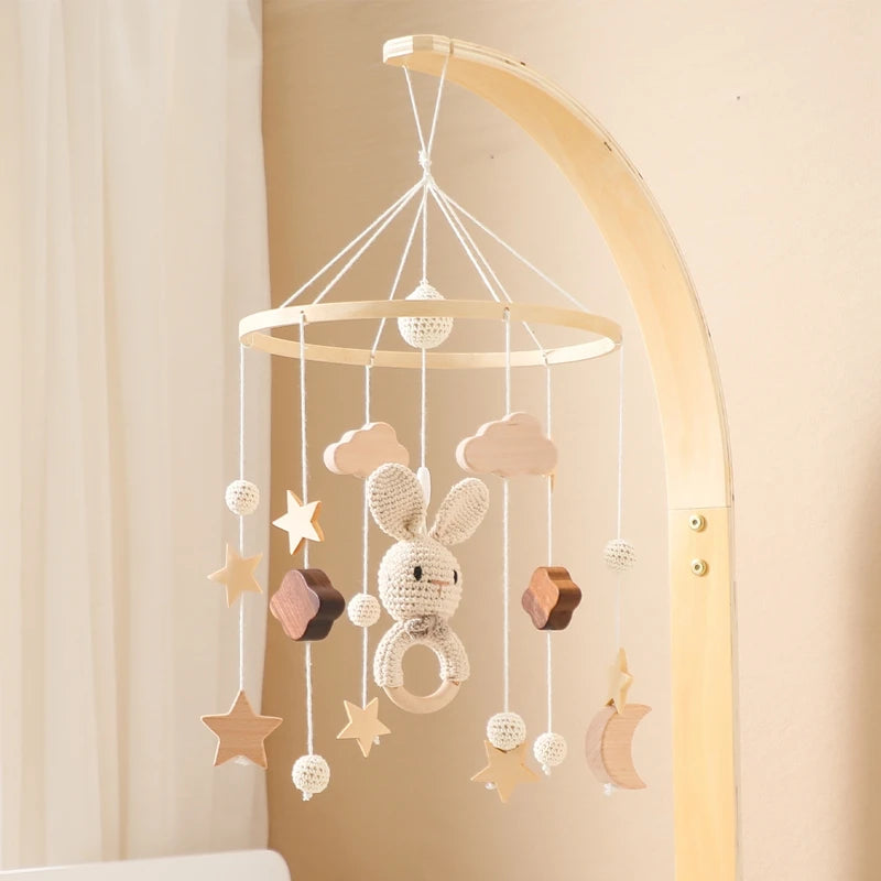 Wooden Rattles Toys Baby Crib Mobile Bed Bell Soft Felt Hot Balloon Newborn Music Bed Bell Hanging Toys Crib Bracket Baby Gifts