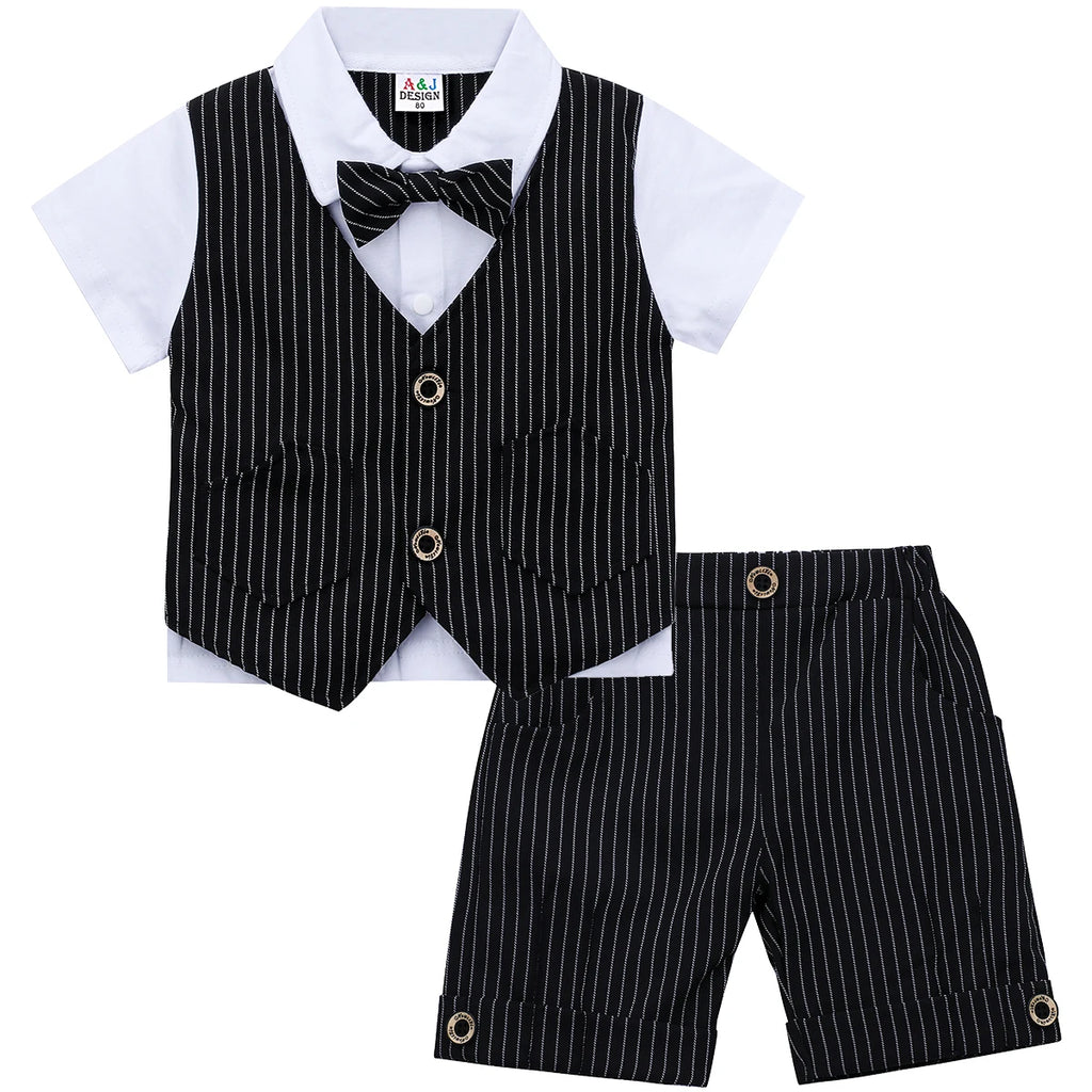 Baby Boys Clothing Set Infant Gentleman Outfit Top + Shorts Baptism Wedding Birthday Gift Costume 2PCS Kids Summer Clothes Suit