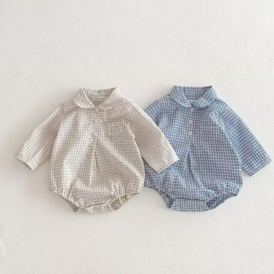 Baby Boys Clothes Girls Plaid Romper Long Sleeve Infant Bodysuit Custumes for Babies Romper Newborn Baby Clothes with Pockets