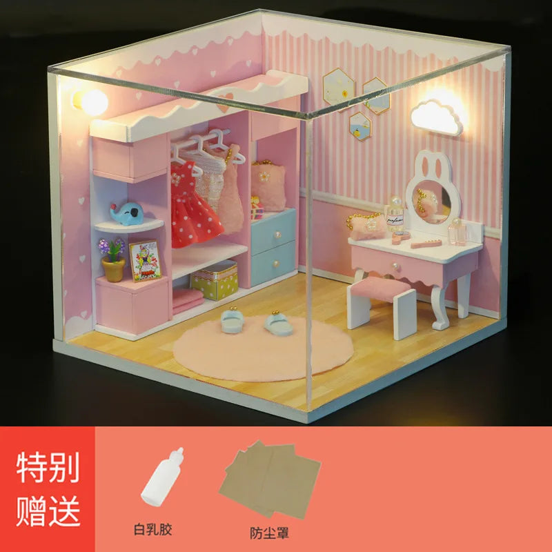 Baby House Kit Mini DIY Handmade 3D Puzzle Assembly MagicBuilding Model Toys, Home Bedroom Decoration With FurnitureWooden