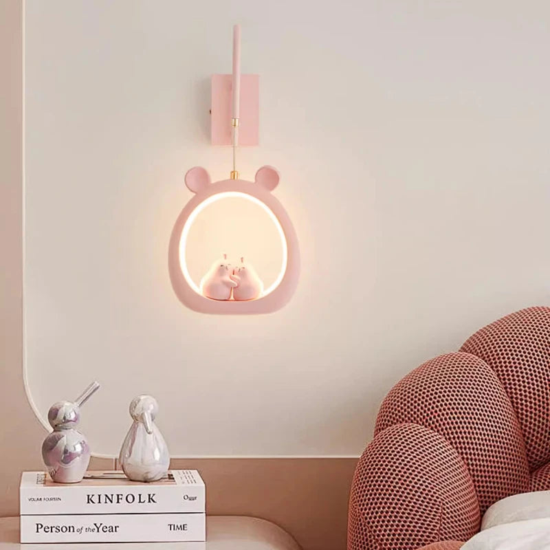 Cute Children's Room Girl Bedroom Wall Lamps Embrace Pear Lamp Creative Cream Style Princess Room Baby Room Bedside Wall Lights