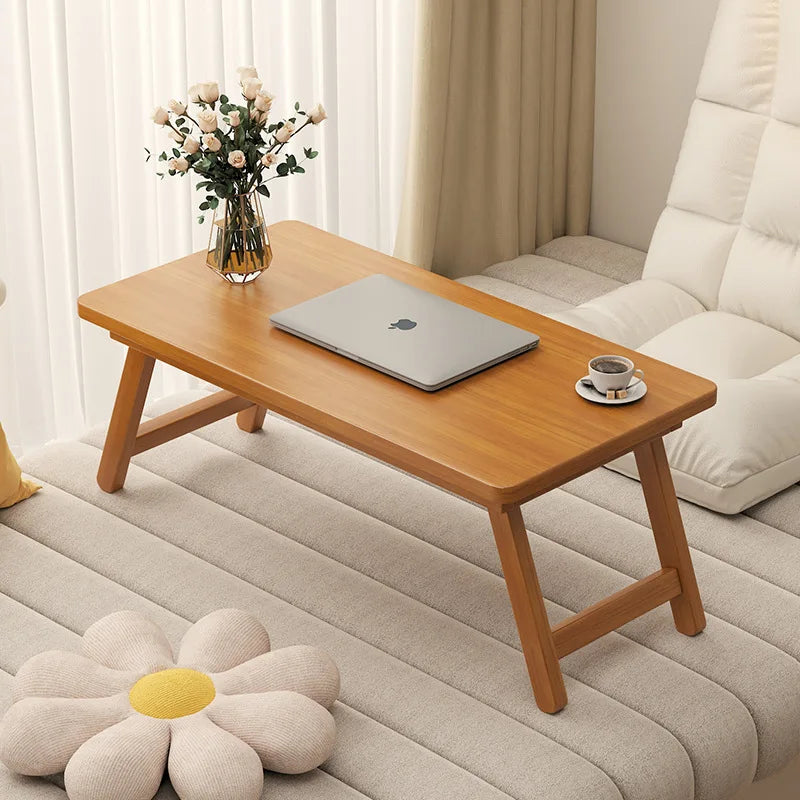 Modern Foldable Coffee Table Brown Bamboo Top Contemporary Style for Bay Window, Balcony, or Study Area