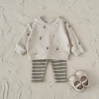 Baby Girl Clothes New Design Fashion Spring Fall Floral Embroidery Top+Casual Striped Pant Sets Baby Clothes for Newborn