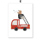 Nursery Wall Art Children's Prints Cartoon Bear Forklift Excavator Car Mud Truck Poster For Kids Room Baby Decor Canvas Painting
