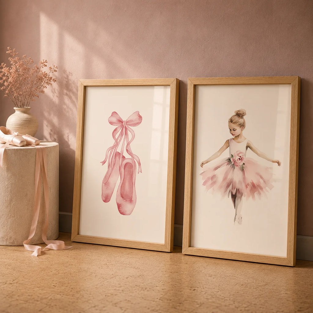 Nursery Wall Art, Nordic Cute Pink Ballet Girl Canvas Painting | Baby Poster for Toddler Kids Room Wall Decor