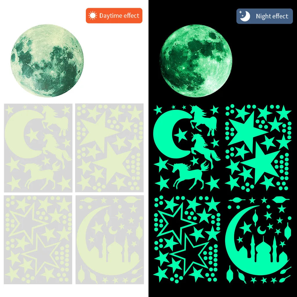 Luminous Moon and Stars Wall Stickers for Kids Room Baby Nursery Home Decoration Wall Decals Glow in the Dark Bedroom Ceiling