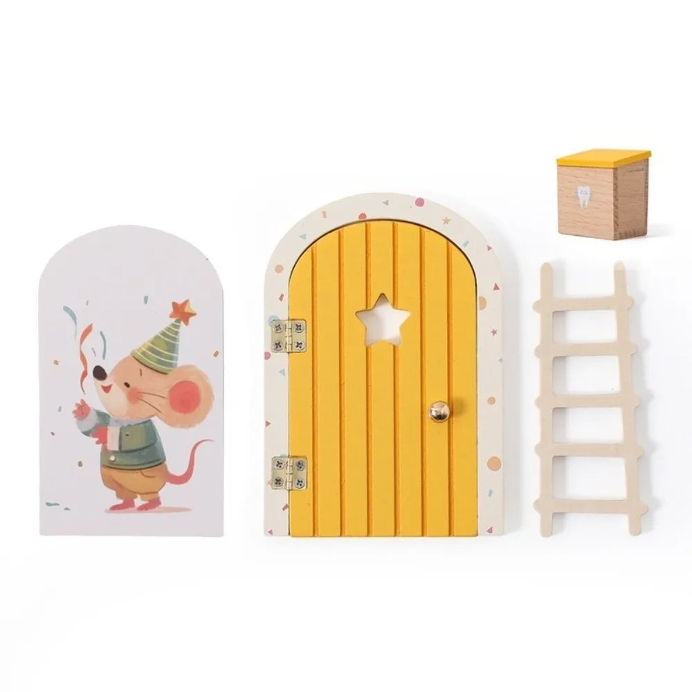 Novelty Glows in The Dark Window Dollhouse Home Decorations Mini Creative Fairy Elf Door Funny Wooden Mouse Hole Nursery Decor