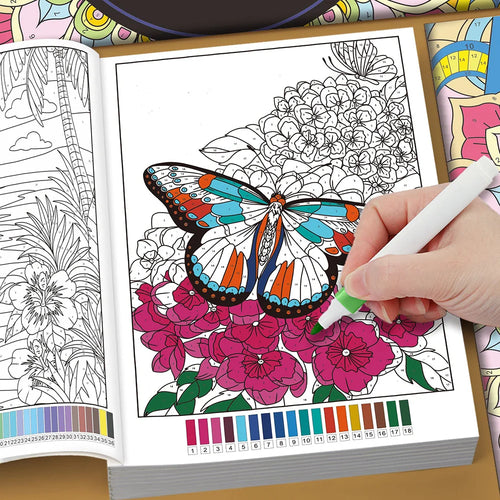 32 Themes Color by Number Book for Adults, Relax Coloring Book with Various Detailed Animal, Flower and Landscape Patterns