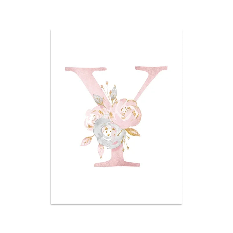 Baby Decoration Bedroom Child Posters Girl's Room Prints Nursery Pink Flower Wall Art Canvas Painting Pictures kids Room Decor