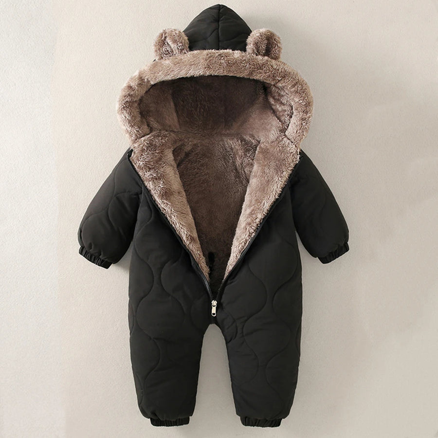 Boys New Born baby Clothes Autumn Winter Fleece-Lined Hooded Romper Pants Perfect for Outdoor Toddler Girl Little Girls Clothing