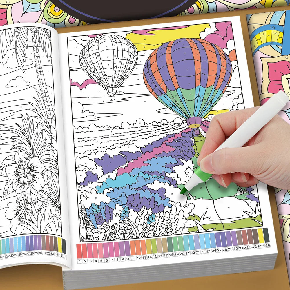 32 Themes Color by Number Book for Adults, Relax Coloring Book with Various Detailed Animal, Flower and Landscape Patterns
