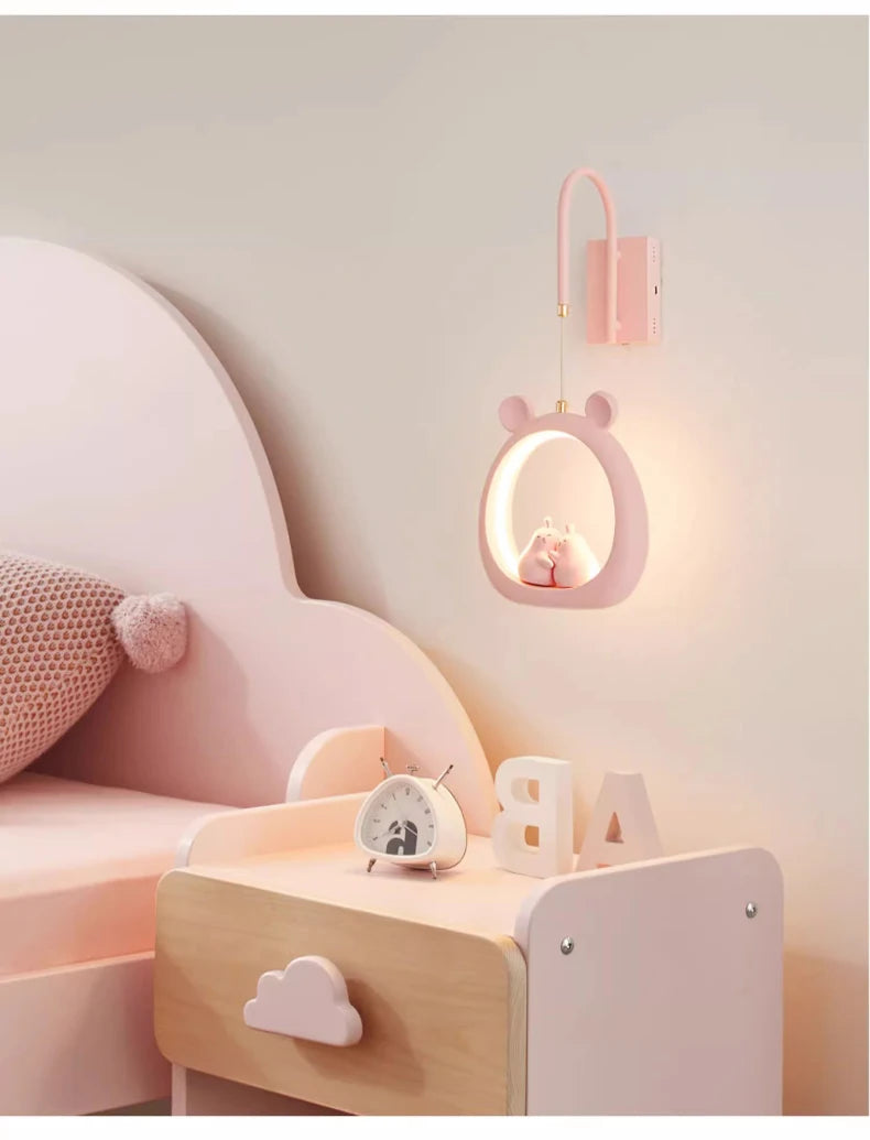 Cute Children's Room Girl Bedroom Wall Lamps Embrace Pear Lamp Creative Cream Style Princess Room Baby Room Bedside Wall Lights