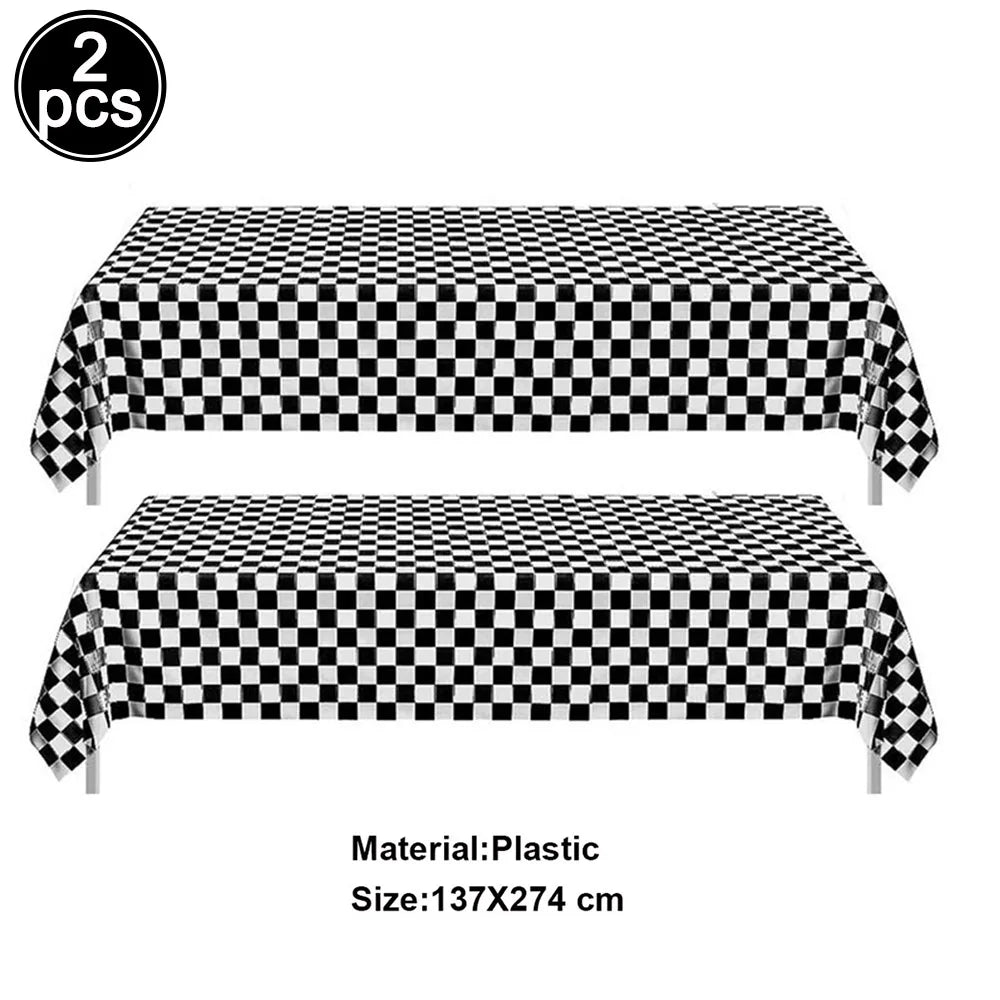 Racing Car Theme Disposable Tablecloth Red Black White Checkered Pattern Boys Kids Birthday Party Decoration Supplies Gifts ﻿