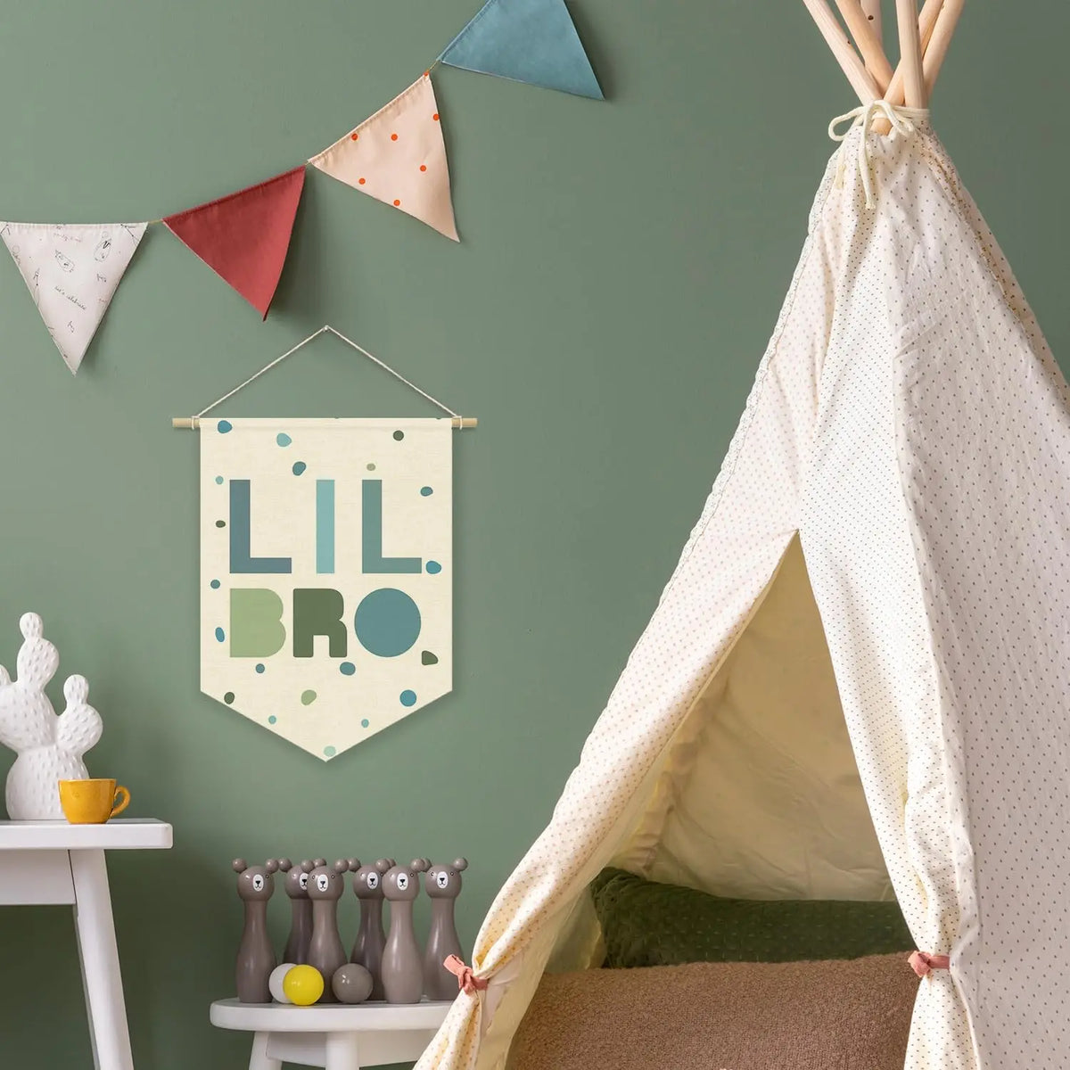 Nursery Decor Canvas Banner,Boy Bedroom Playroom Wall Art Decorations,Boho Twin Room Sign, Big Bro Lil Bro, Sage Green Blue Kids
