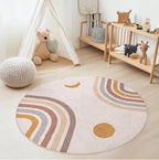 Round Kids Room Cute Geometric Theme Area Rug Rainbow Cloud Mat Non Slip Soft Safe Stylish for Bedroom Playroom Home Decor