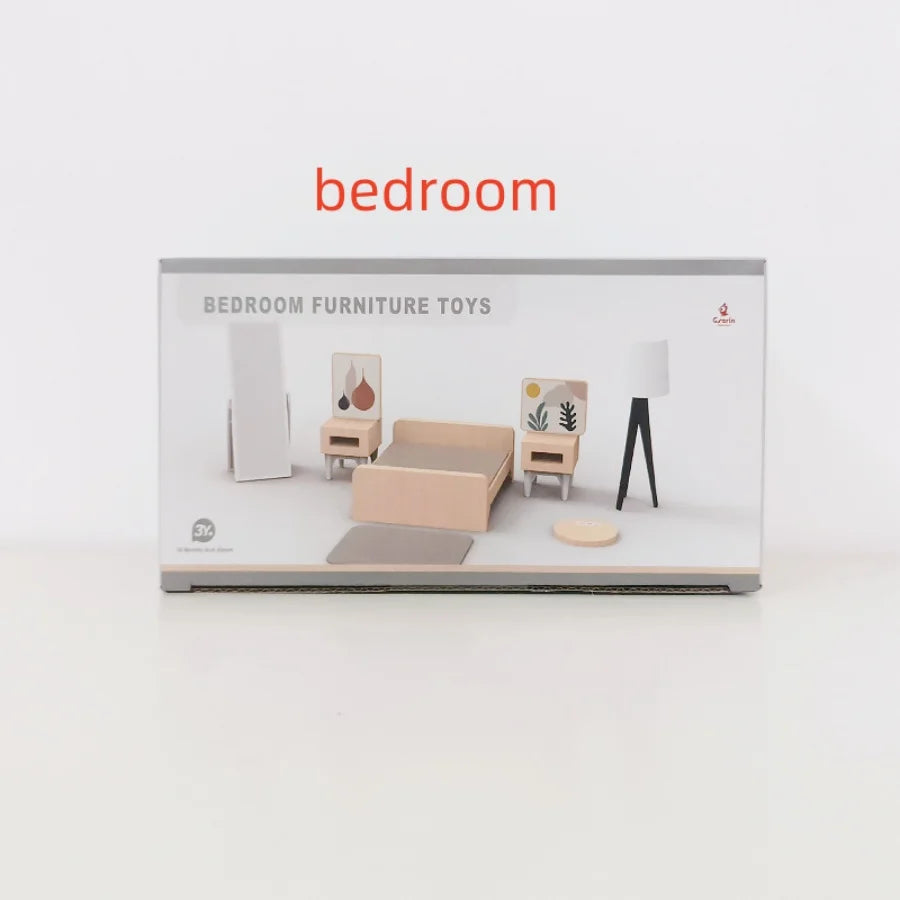 Nordic style villa, dollhouse, children's play, mini simulation furniture, bedroom, kitchen, wooden toys, boys and girls