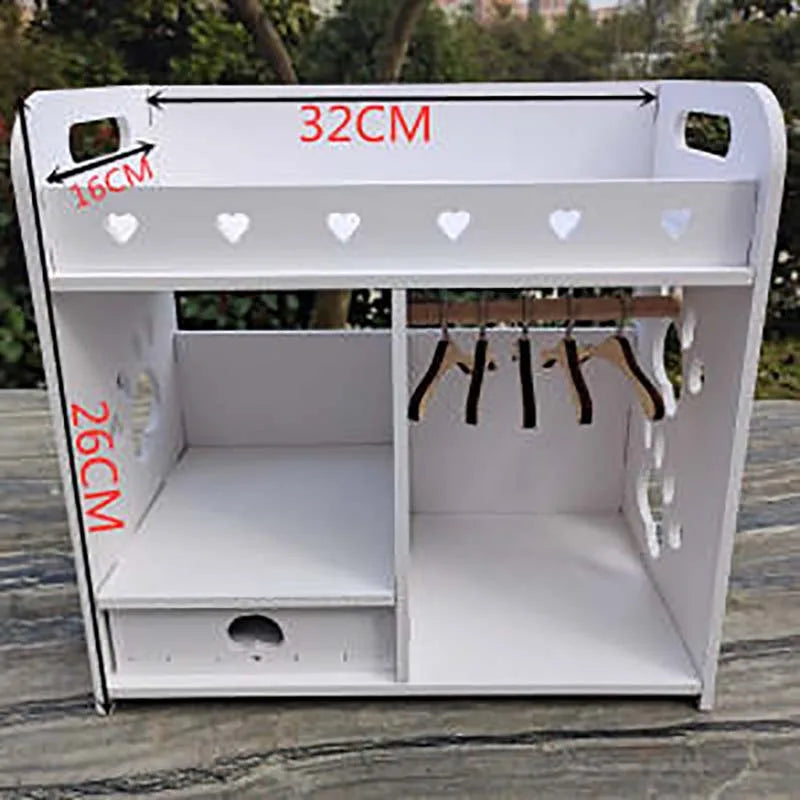 Mini Doll Furniture Bedroom Doll Play House Double Bed Wooden Fabric Bed OB11 BJD Doll Bed