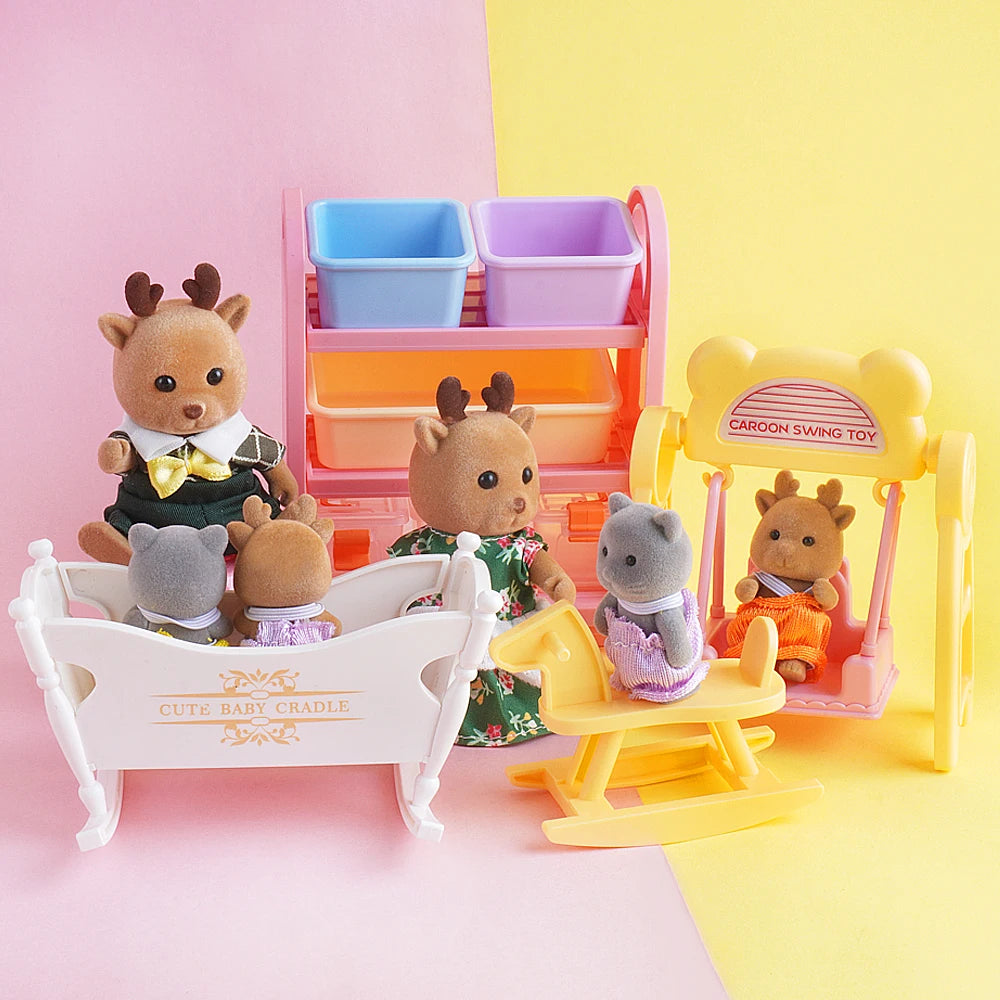 Miniature DIY Block Set Dollhouse Furniture Baby Crilb Rocking Horse Mini Building Blocks Storage Rack Play House Toy