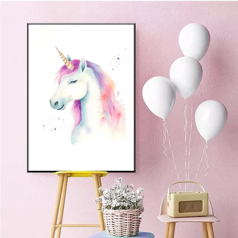 Cartoon Cute Unicorn Nursery Girl Room Pastel Rainbow Art Poster Canvas Painting Wall Prints Picture Children Room Home Decor