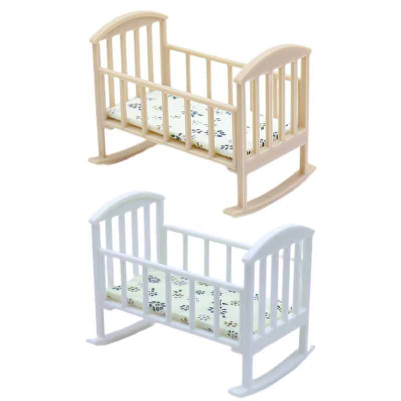 1/12 Dollhouse Mini Cradle Baby Bed Rocking Bed Model Dollhouse Simulation Furniture Decoration Play Toy Dolls House Accessories