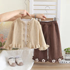 Baby Girls Clothing Sets Spring Autumn Children Casual Clothes Outfits Infant Floral Knitted Coat T Shirt Pants 3 Pieces Suits