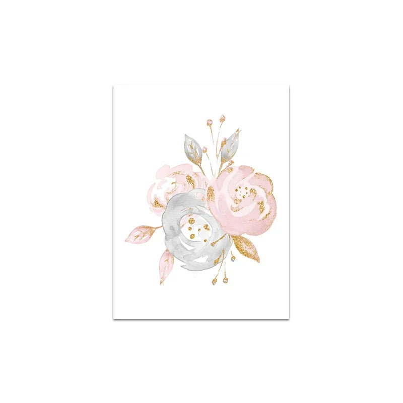 Baby Decoration Bedroom Child Posters Girl's Room Prints Nursery Pink Flower Wall Art Canvas Painting Pictures kids Room Decor