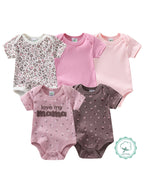 5pcs Baby Girl Short Sleeve Jumpsuit, Cotton