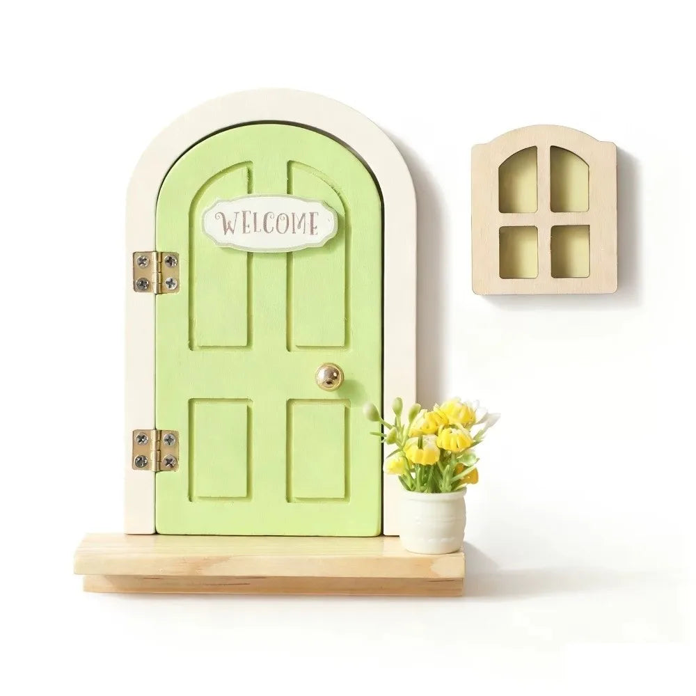 Novelty Glows in The Dark Window Dollhouse Home Decorations Mini Creative Fairy Elf Door Funny Wooden Mouse Hole Nursery Decor