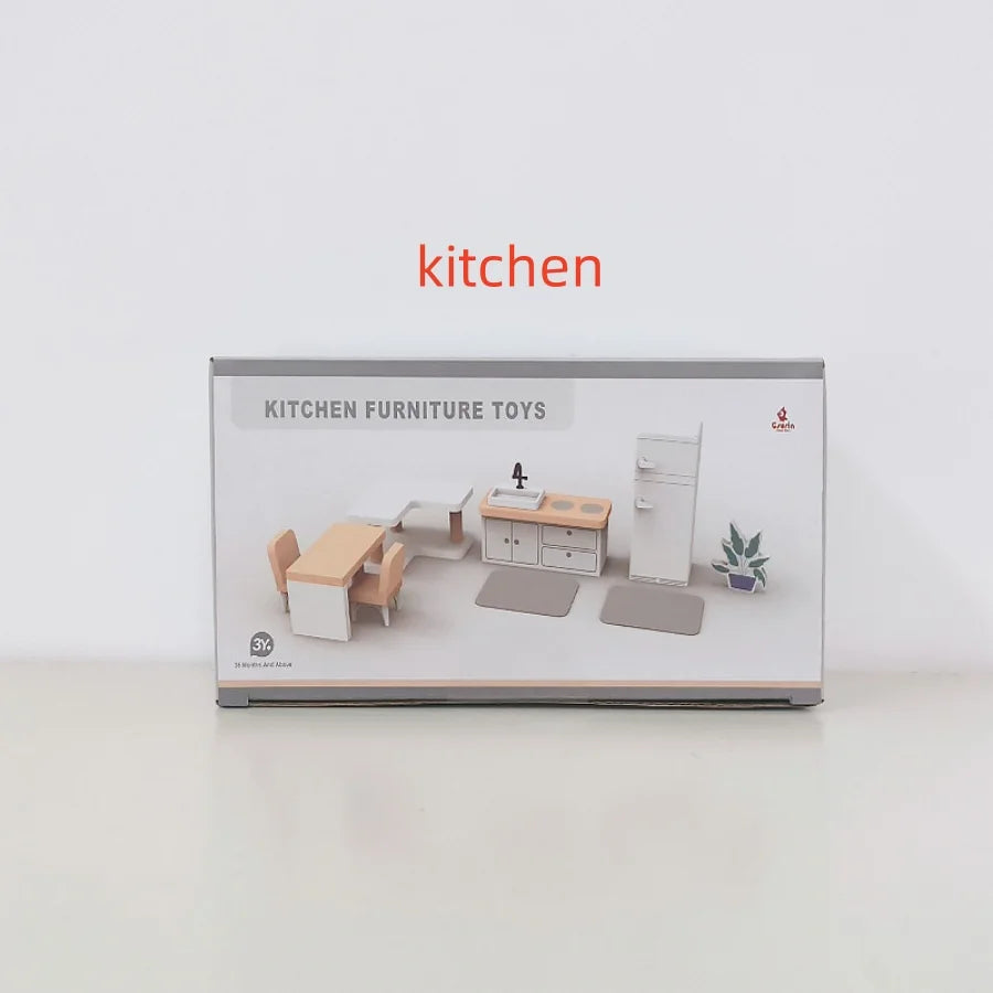 Nordic style villa, dollhouse, children's play, mini simulation furniture, bedroom, kitchen, wooden toys, boys and girls