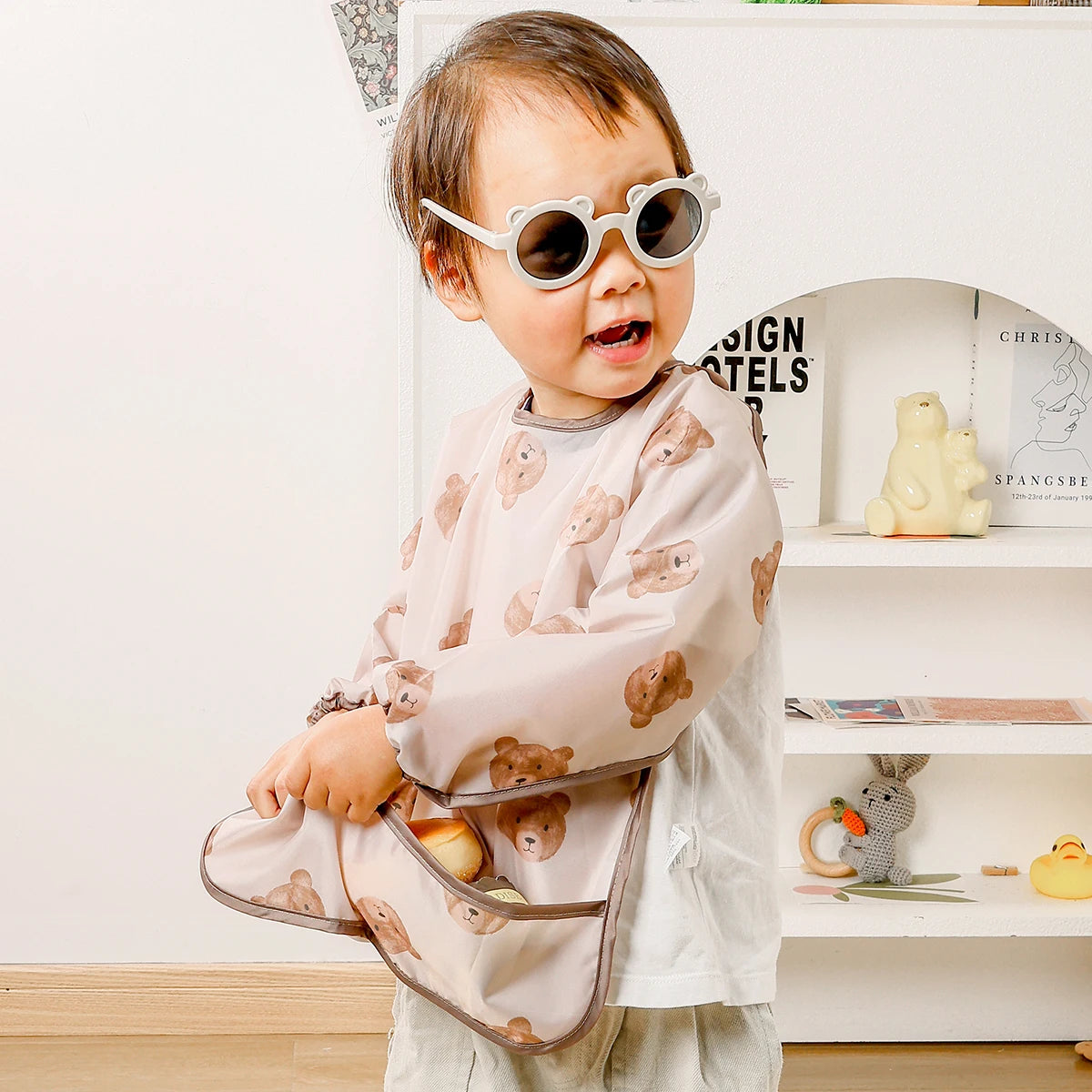 1 PC Waterproof Baby Feeding Bib  Boy Girl Painting Baby's Soft Waterproof Bib Child Meal Eating Apron with Long Sleeves