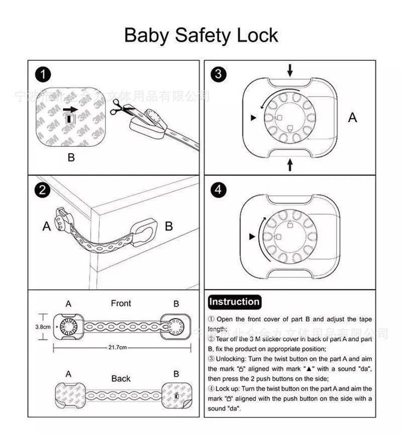 3Pcs/Set Child Safety Strap Locks Multi-Use Adhesive Plastic Baby Proofing Locks For Cabinets and Drawers,Toilet,Fridge
