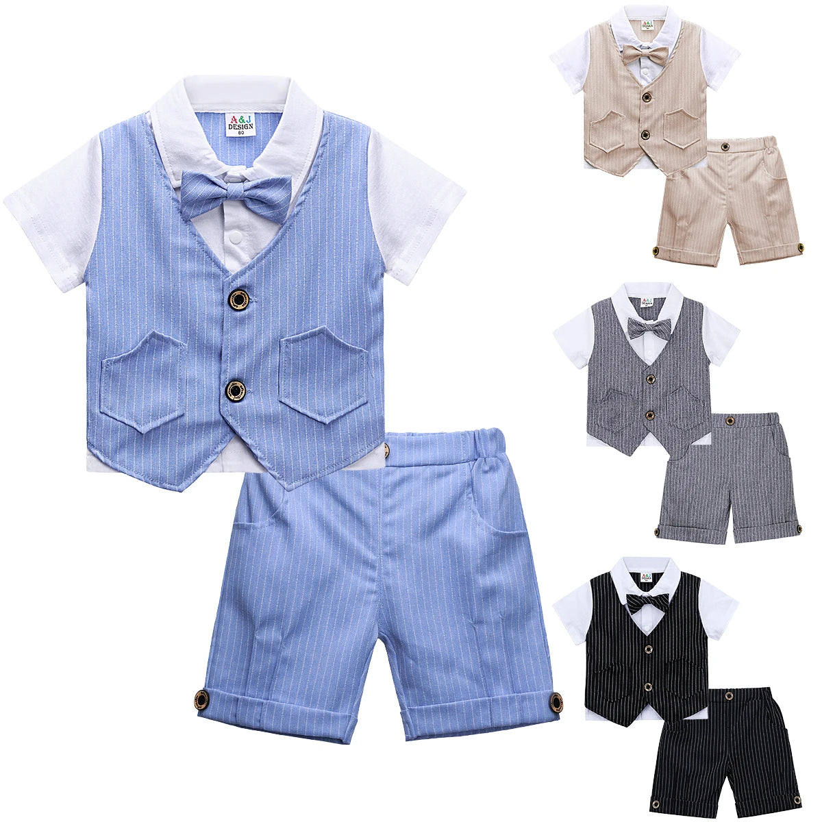Baby Boys Clothing Set Infant Gentleman Outfit Top + Shorts Baptism Wedding Birthday Gift Costume 2PCS Kids Summer Clothes Suit