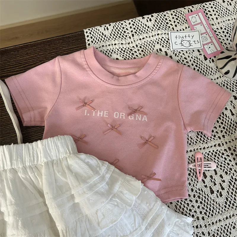 Baby Clothes Set Girls Bow Blouse Suit Children Sweet Top Bud Skirt 2 Pieces Summer New Fashion Short-Sleeved T-Shirt Outfit