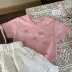 Baby Clothes Set Girls Bow Blouse Suit Children Sweet Top Bud Skirt 2 Pieces Summer New Fashion Short-Sleeved T-Shirt Outfit